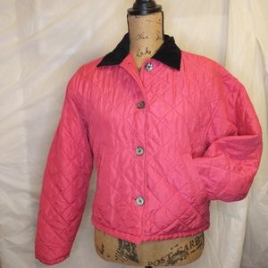 Small Pink Quilted Jacket with Black Velvet Collar